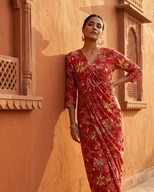 Red Floral Print Cotton
