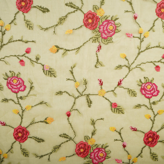 Green French Knot Embroidery Organza Fabric AR-1005 - Design For Destiny