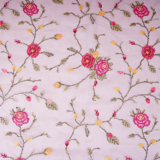 Lavender French Knot Embroidery Organza Fabric AR-1006 - Design For Destiny