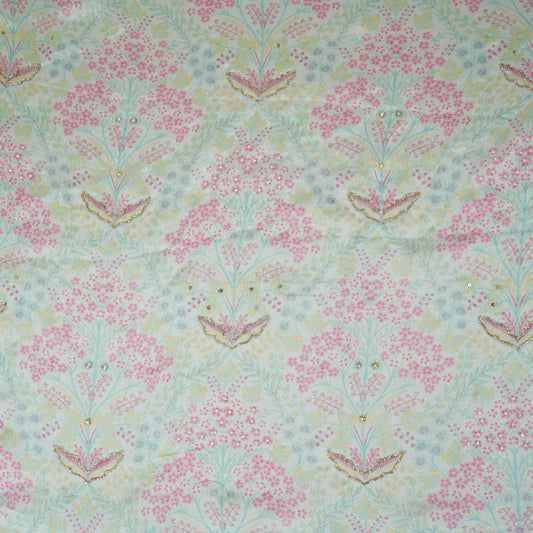 Purple Floral Cutdana Embroidery Chinnon Fabric AR-1008 - Design For Destiny