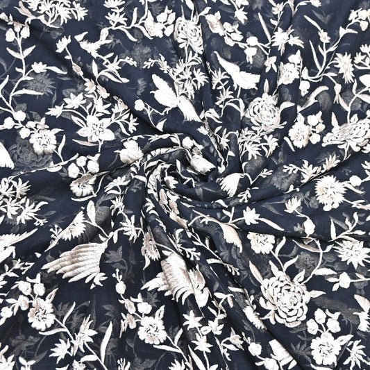 VISCOSE GEORGETTE PARSI EMBROIDERY FABRIC AR-1017 - Design For Destiny