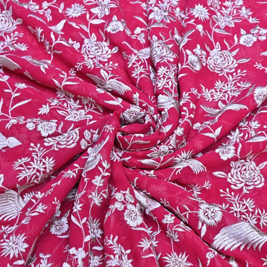 VISCOSE GEORGETTE PARSI EMBROIDERY FABRIC AR - 1018 - Design For Destiny