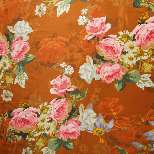 Brown Floral Print Crepe Fabric - Design For Destiny