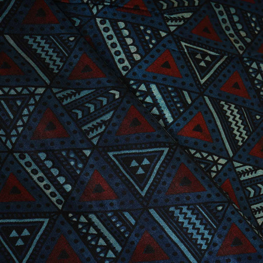 Teal Blue With Multicolour Geometrical Print Mashru Silk Fabric - Design For Destiny
