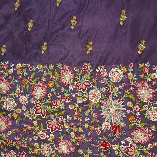 Purple Thread Embroidery Chinon Fabric - Design For Destiny