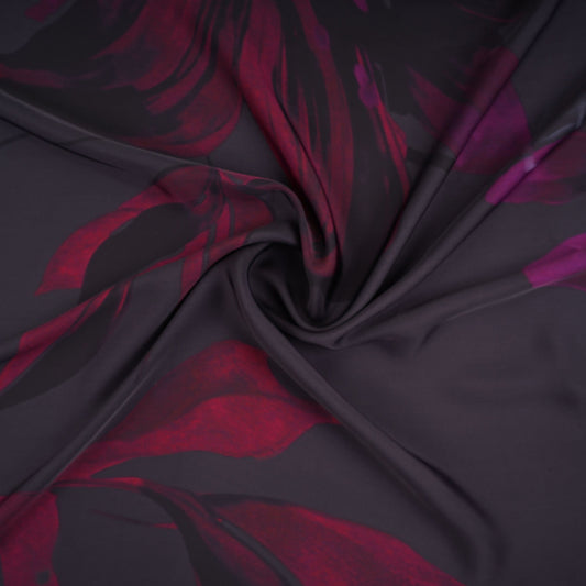 Wine floral print Modal Satin Fabric - Design For Destiny