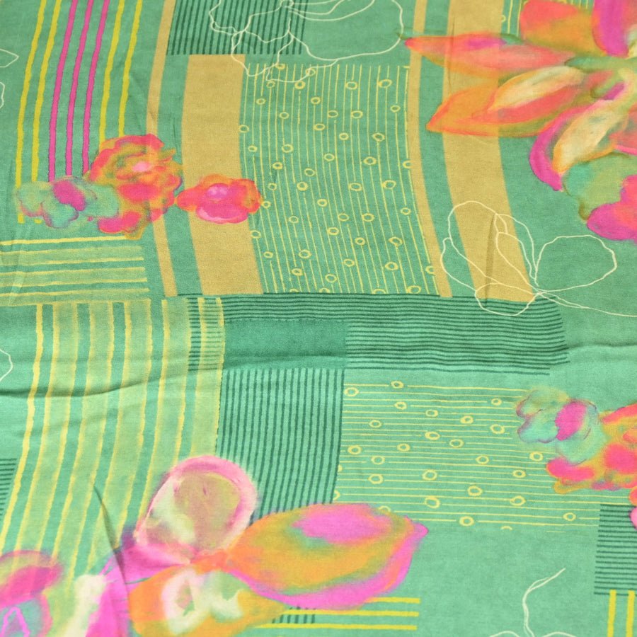 Floral green and pint Bemberg satin print - Design For Destiny