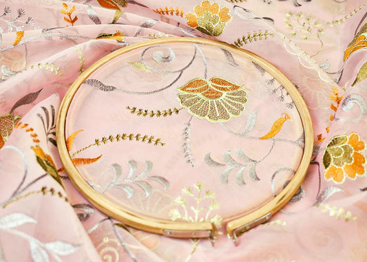 Pink Organza Fabric with All Over Thread Work PG 15156 - Design For Destiny
