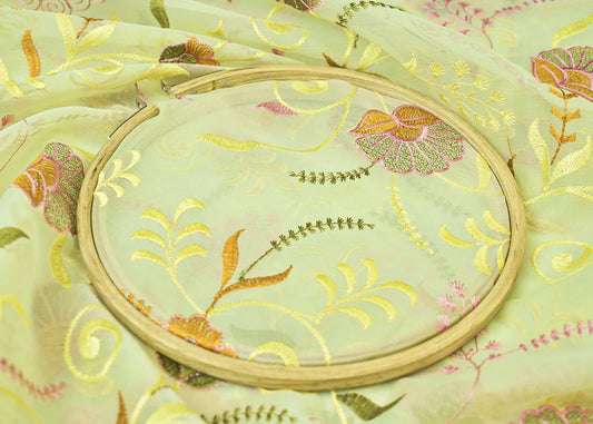 Pista Green Organza Fabric with All Over Thread Work PG 15154 - Design For Destiny