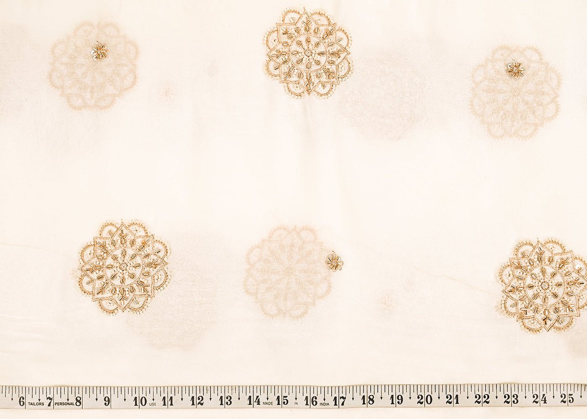 White Dyeable Georgette Fabric With All Over Sequins, Beads And Katdana Work PG 22143 - Design For Destiny