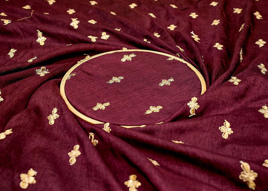 Wine Radiance Silk Fabric with All-Over Buti of Zari and Sequins PG 11834 - Design For Destiny