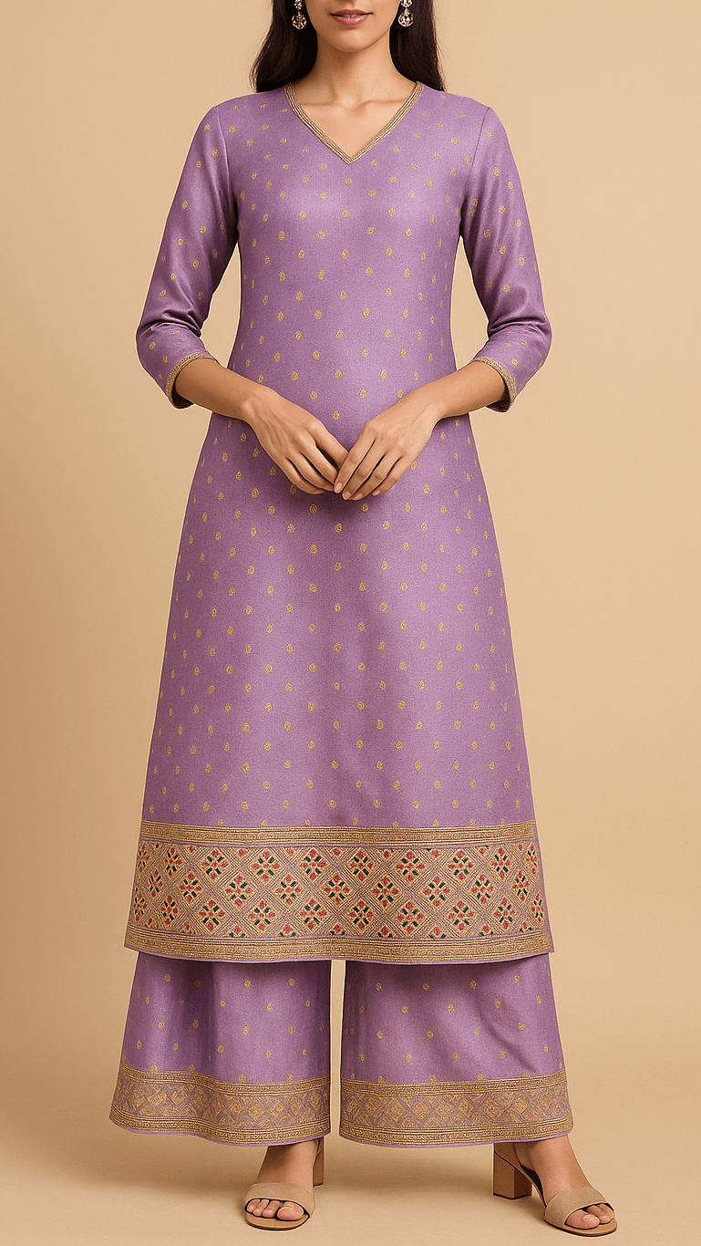 Lavender Silk Zari Buti Thread Sequins Border PG-16001 DFD - Design For Destiny
