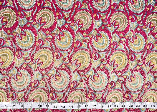 Rani Pink Silk Fabric With Traditional Print With Golden Zari Work PG 20312 - Design For Destiny
