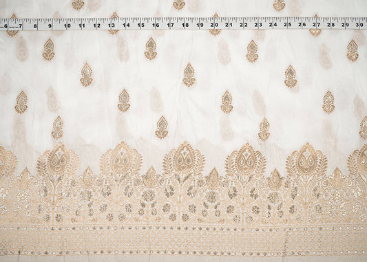 White Dyeable Silk Fabric with Allover Zari Handloom and One-Side Border PG 19705 - Design For Destiny