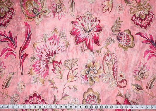 Light Pink Organza Fabric With All Over Floral Print, Bead And Cutdana Work 22609 - Design For Destiny