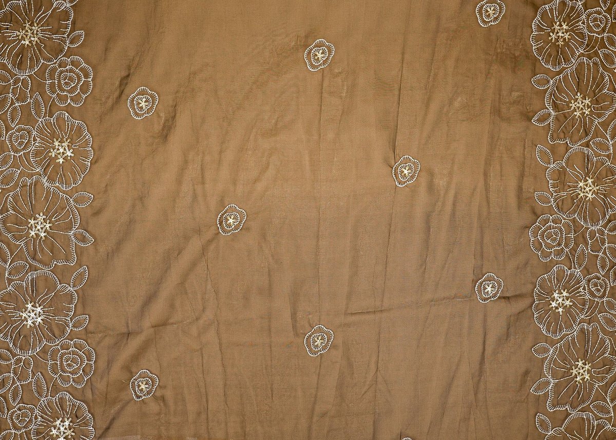 Midnight Elegance Black Organza Dupatta Fabric with White Floral and Gold Sparkle PG - Design For Destiny