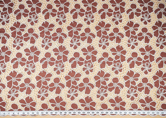 Brown Cotton Fabric With All Over Thread And Cutwork With Scalloped Edges PG21884 - Design For Destiny