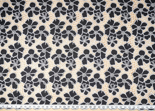 Black Cotton Fabric With All Over Thread And Cutwork With Scalloped Edges PG 21886 - Design For Destiny