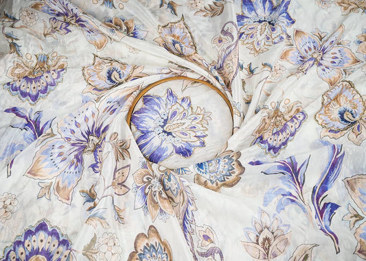 Tara Sutaria Inspired Edition Off White Embroidered Organza Unstitched Fabric PG-141 - Design For Destiny