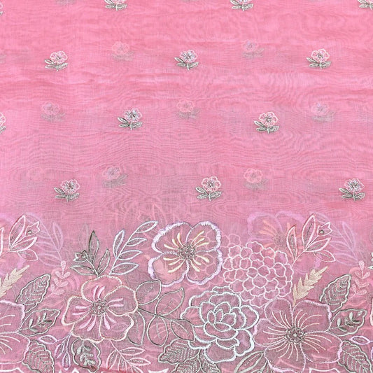 Mul Chanderi Floral Thread & Zari Embroidery – Designer Summer Fabric RS-164 - Design For Destiny