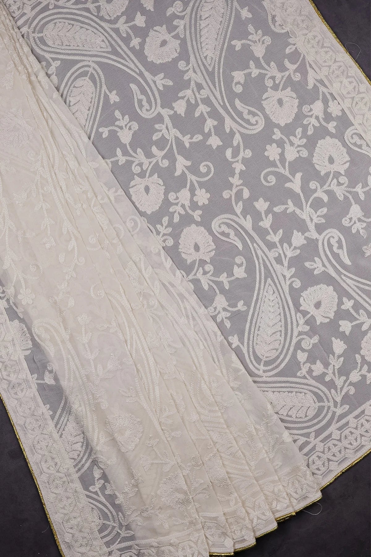 White Dyeable Georgette Dupatta With All Over Thread Work PG-114 - Design For Destiny