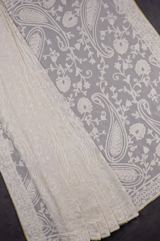 White Dyeable Georgette Dupatta With All Over Thread Work PG-114 - Design For Destiny