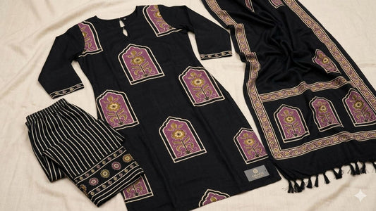 Mul cotton Ajarak printed 3pc suit RA123 - Design For Destiny