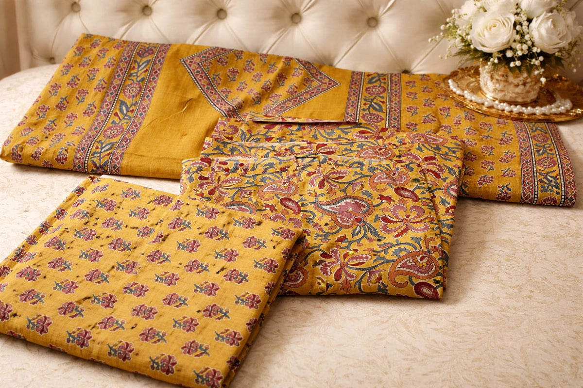 Mustard Yellow Printed Mul Cotton 3PC Suit - Design For Destiny