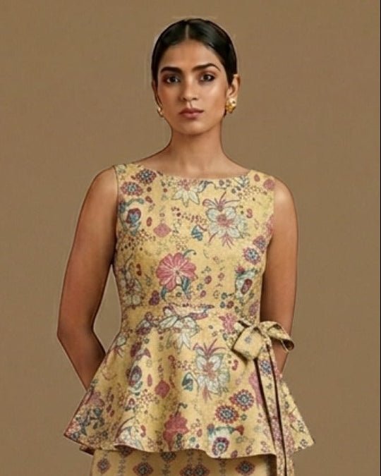Yellow Floral & Abstract Print Cotton Linen Fabric TU 142 - Design For Destiny