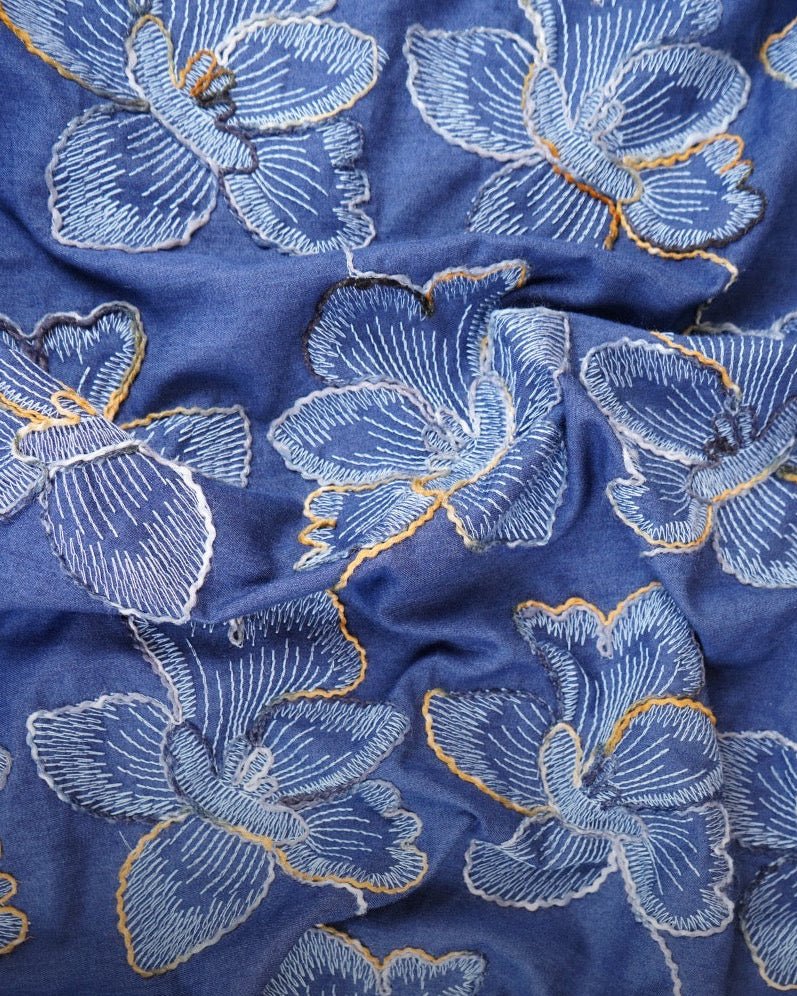 Blue Embroidered Denim Fabric | Design For Destiny - Design For Destiny