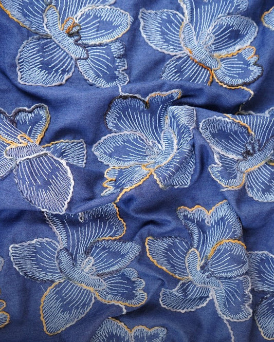 Blue Embroidered Denim Fabric | Design For Destiny - Design For Destiny