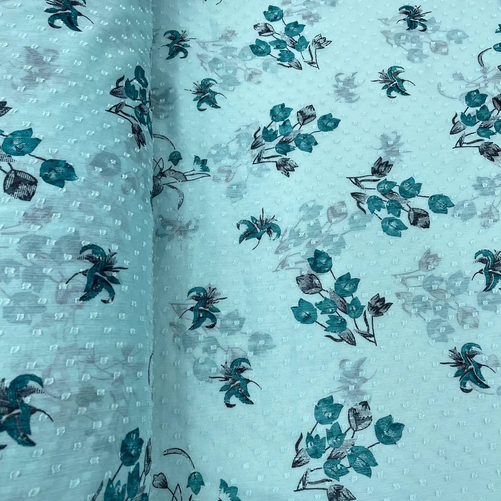 Light Blue with Blue Floral Chiffon Dobby Fabric TU-178 - Design For Destiny