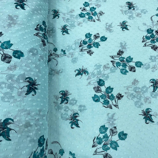 Light Blue with Blue Floral Chiffon Dobby Fabric TU-178 - Design For Destiny