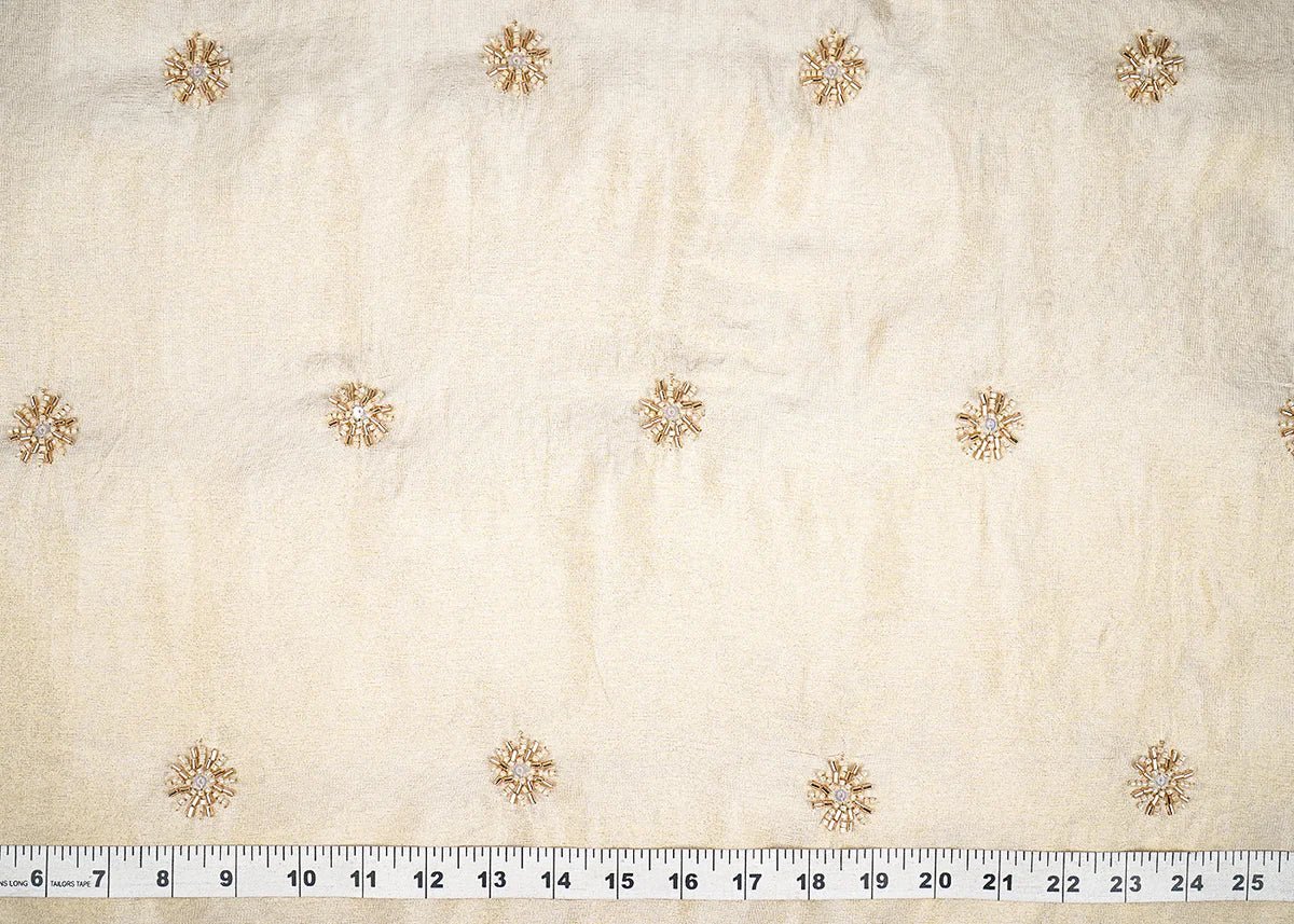 Golden Dyeable Tissue Fabric With All Over Buti Of Sequin, Katdana And Bead Work PS-179 - Design For Destiny
