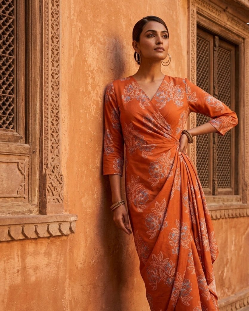 Orange Floral Print Cotton Fabric TU - Design For Destiny