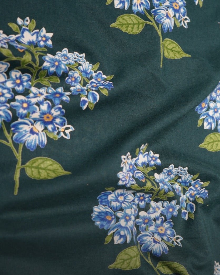 Bottle Green Floral Print Cotton - Design For Destiny