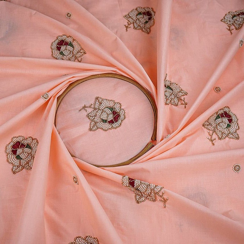 Peach Cotton With Cut Dana Buti work - Design For Destiny