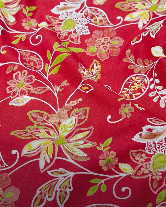 Red Floral Print Cotton