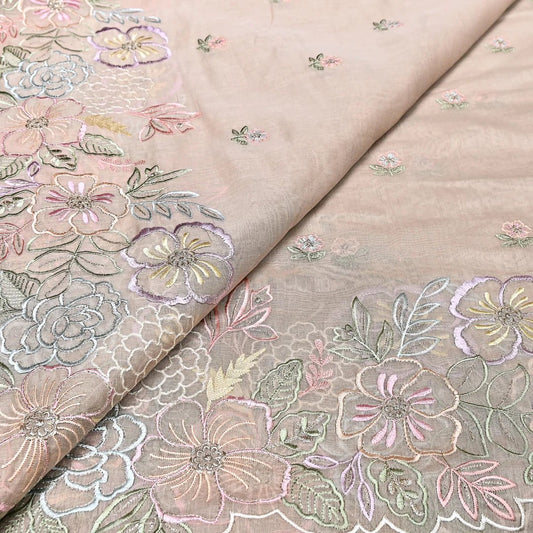 Mul Chanderi Floral Thread & Zari Embroidery Fabric – Designer Summer Fabric RS-162 - Design For Destiny
