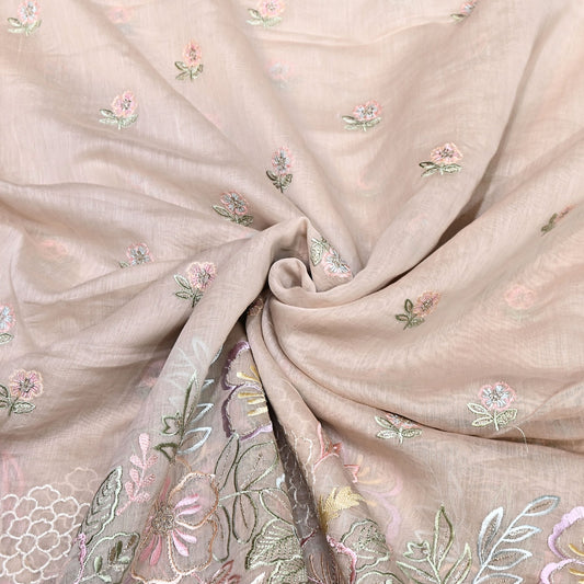 Mul Chanderi Floral Thread & Zari Embroidery Fabric – Designer Summer Fabric RS-162 - Design For Destiny