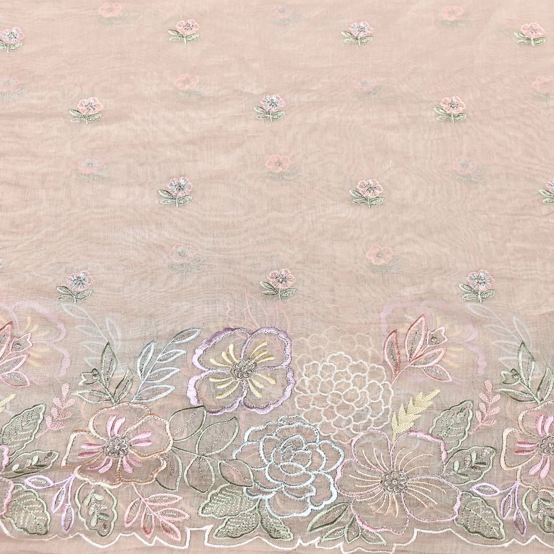 Mul Chanderi Floral Thread & Zari Embroidery Fabric – Designer Summer Fabric RS-162 - Design For Destiny