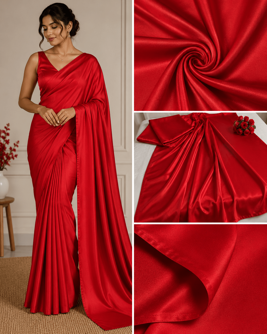 Red Solid Zara Satin TU-132 - Design For Destiny