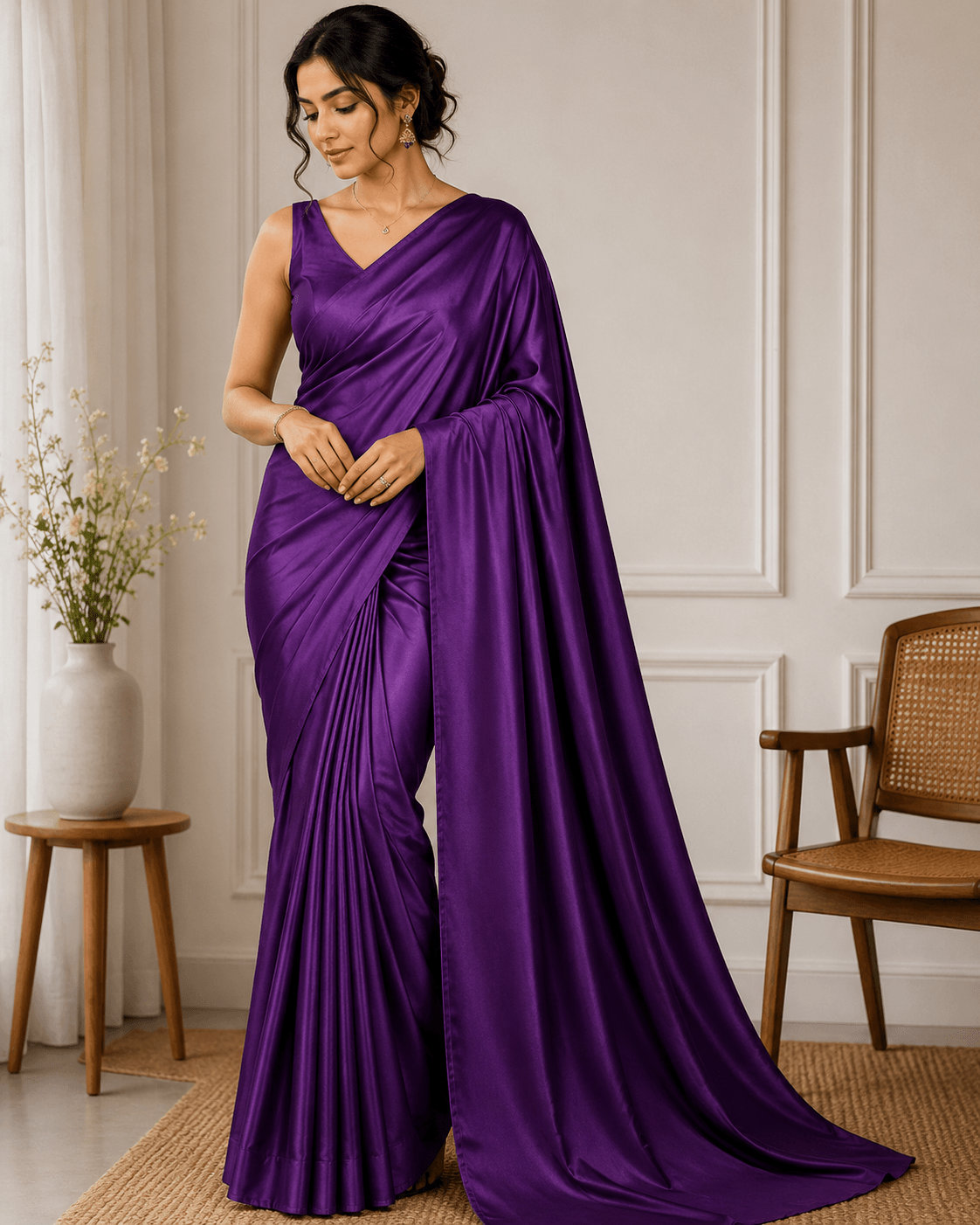 Purple Solid Zara Satin Fabric TU-134 - Design For Destiny