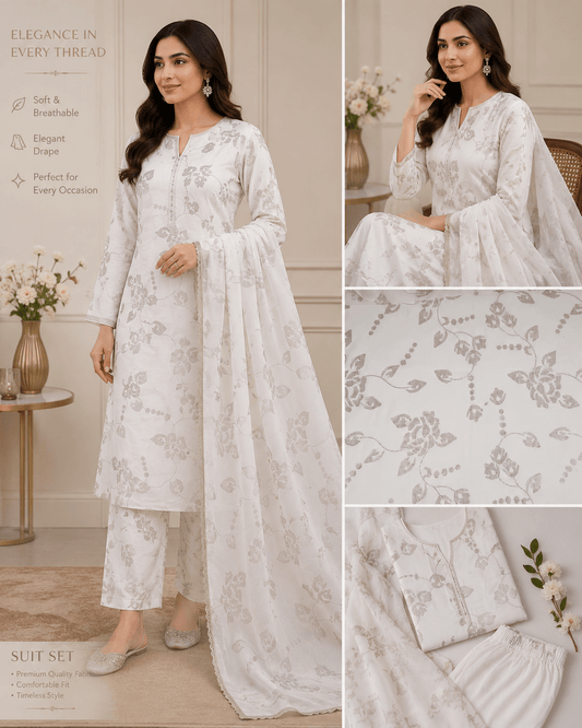 White Dyeable Swarovski embroidery Georgette Fabric TU-139 - Design For Destiny