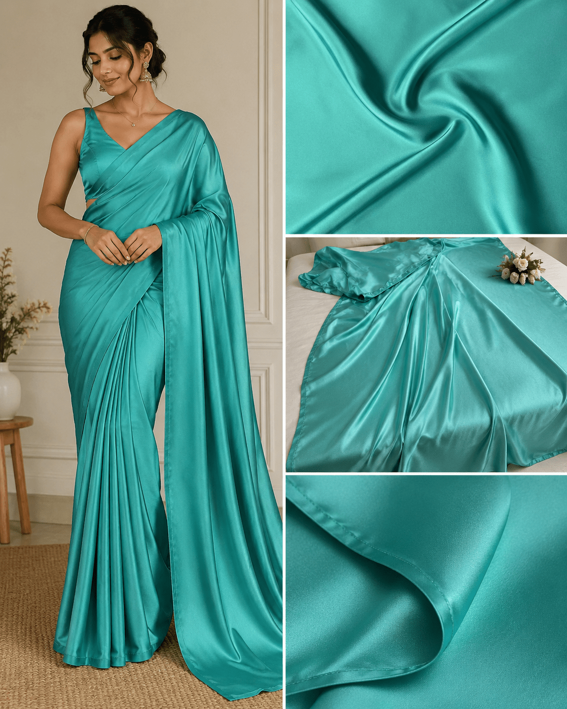 Ocean Blue Solid Satin Fabric TU-127 - Design For Destiny