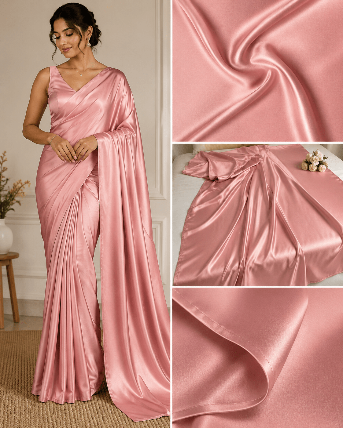 Peach Solid Modal Satin Fabric TU-129 - Design For Destiny