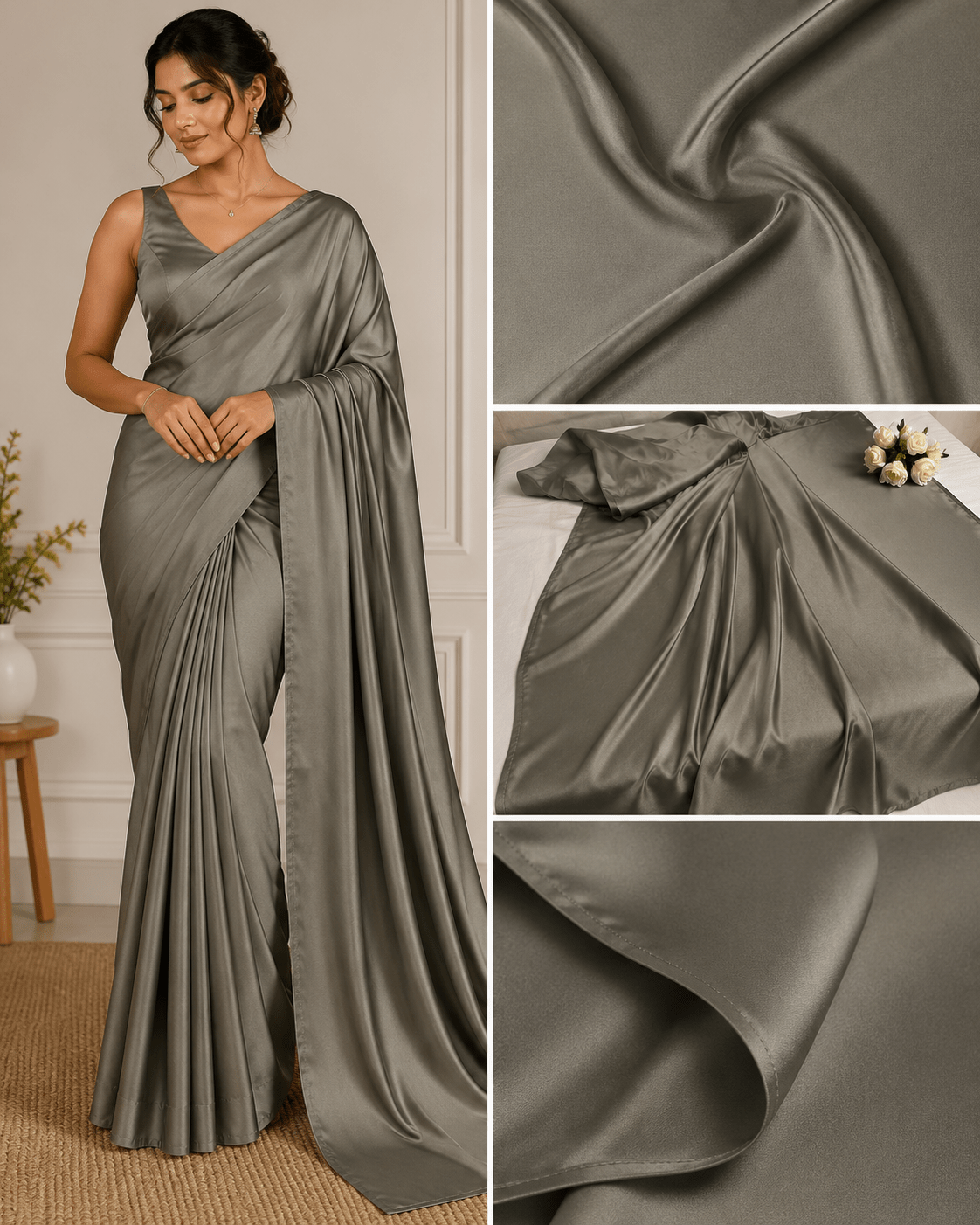 Olive Green Solid Modal Satin Fabric TU-130 - Design For Destiny