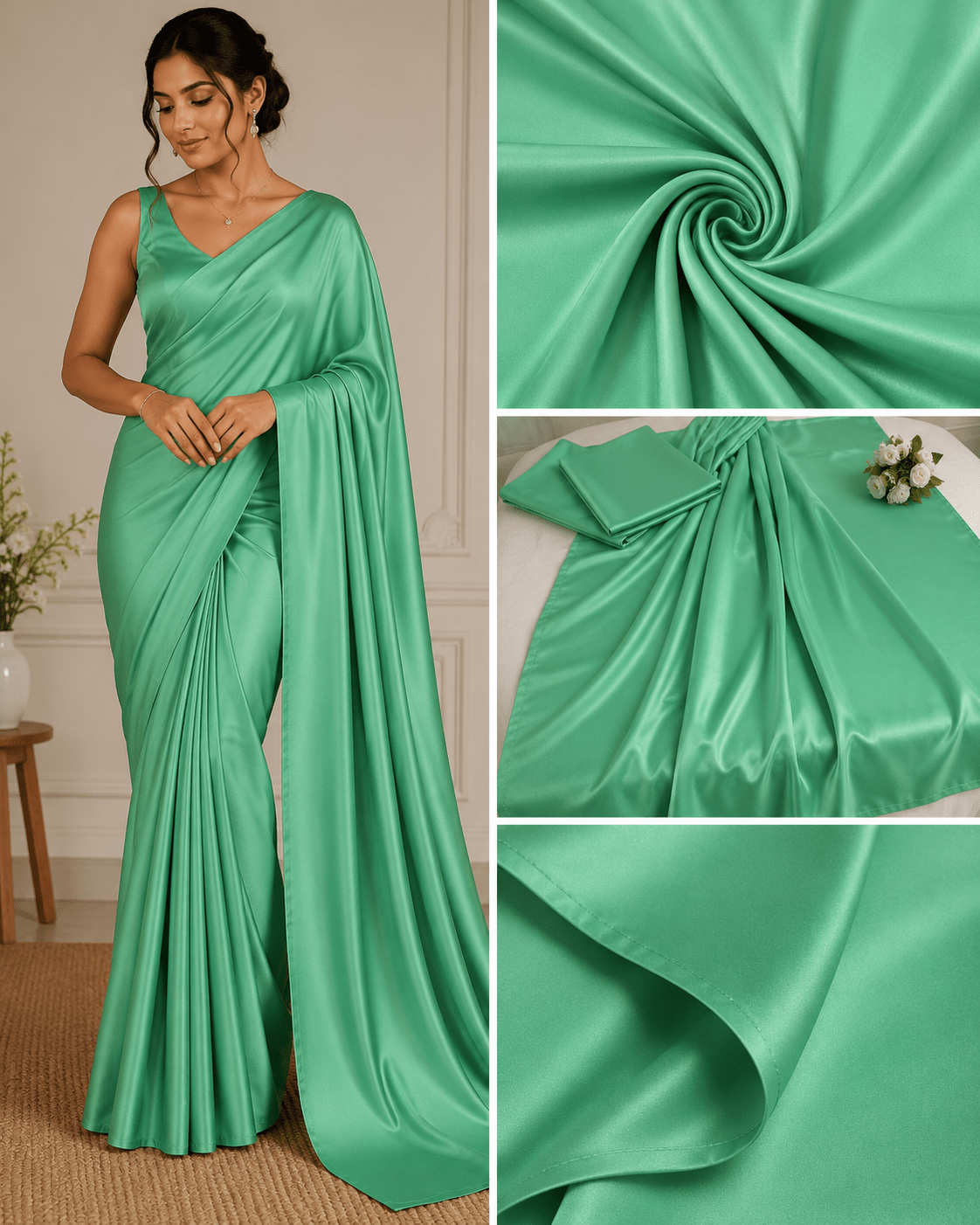 Mint Green Solid Modal Satin Fabric TU-133 - Design For Destiny