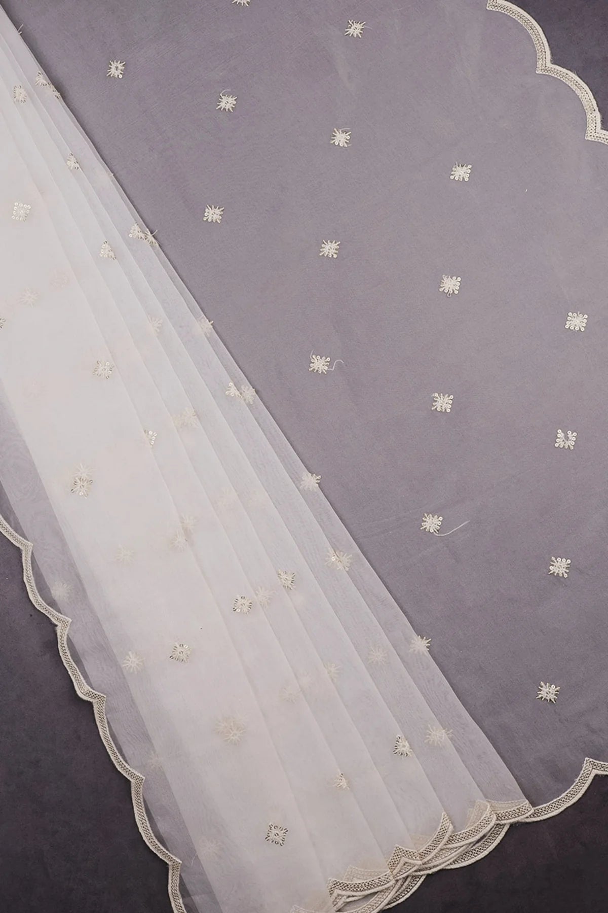 White Dyeable Organza Dupatta With All Over Thread And Sequins Work PG-111 - Design For Destiny
