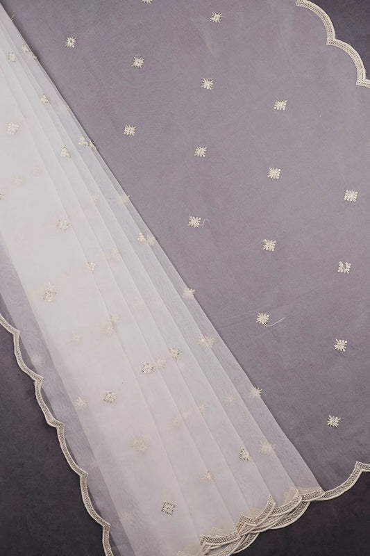 White Dyeable Organza Dupatta With All Over Thread And Sequins Work PG-111 - Design For Destiny